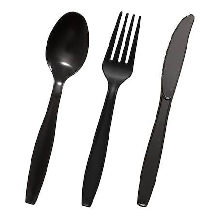 Smarty Had A Party Black Disposable Plastic Cutlery Set - Spoons, Forks and Knives (1000 Guests), 3000PK 420S-BKCS-CASE